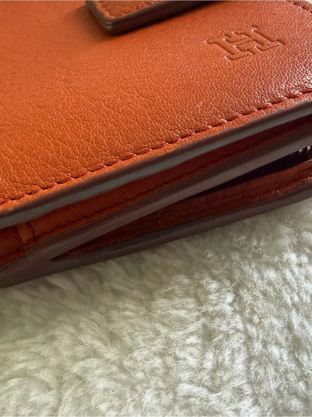 Hirofu made in Italy Orange Leather Women's Snap Wallet - Designer Embossed Logo